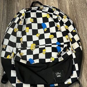 Vans Black and White Checkered Backpack with Cartoon Characters